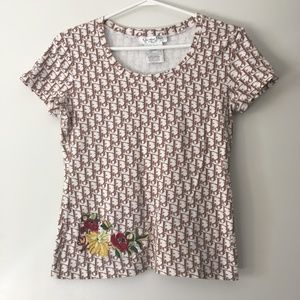 Genuine Vintage CHRISTIAN DIOR Trotter Logo Embroidered Flowers Cotton Tee 8